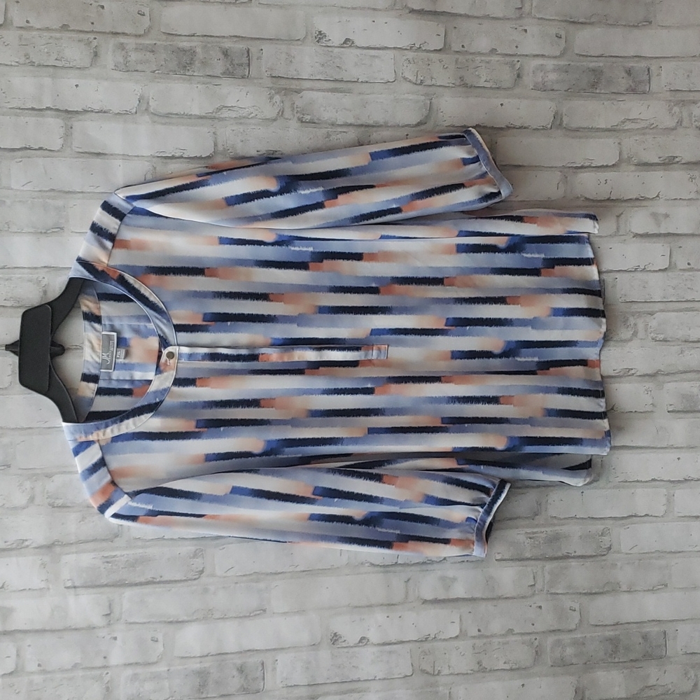 JM Collection  Abstract Stripe Blouse 3/4 Sleeves, PXL
